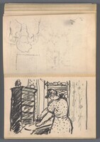 KT 1997 058
<br/>
Schetsboek 1 (1961) Schoonhoven, Kopenhagen, Amsterdam, Haarlem en Arnhem; 59 bladen met 64 schetsen
<br/>
<em>Kat, Otto Boudewijn de (1907 - 1995)</em>